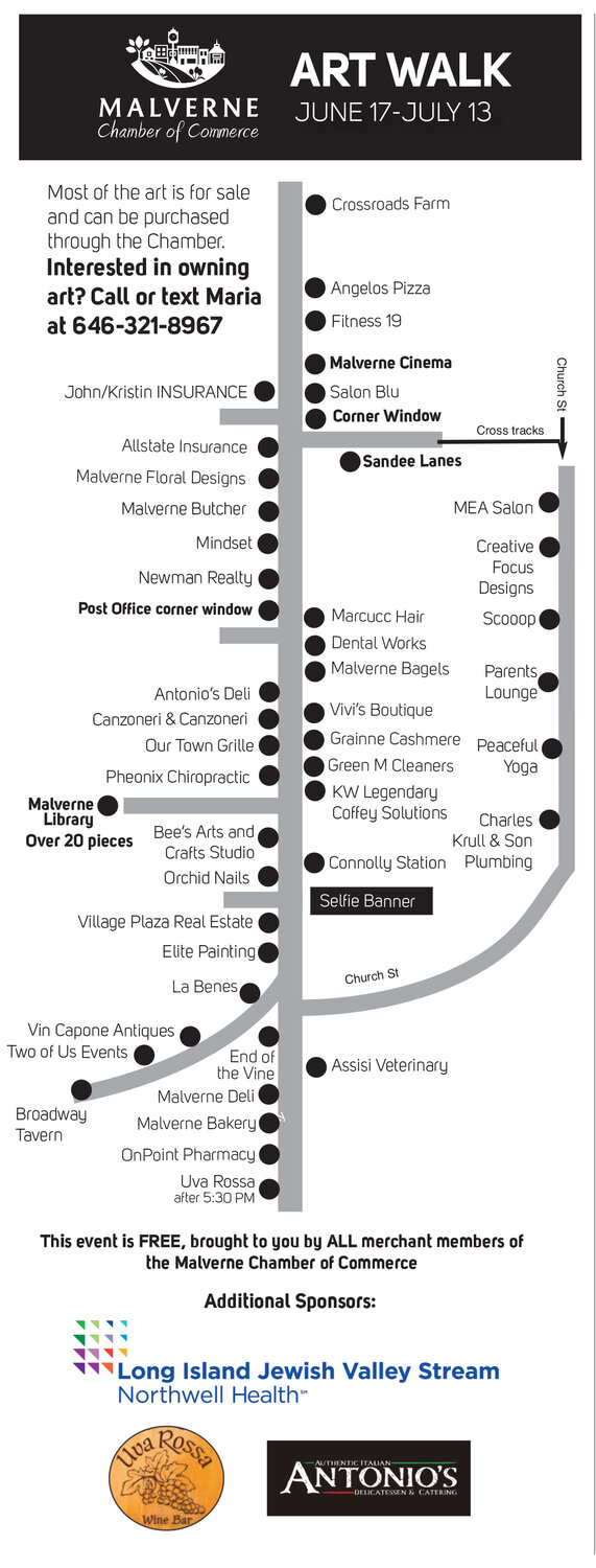 The map for the art walk, showing where visitors can enjoy the creations of more than a dozen artists.