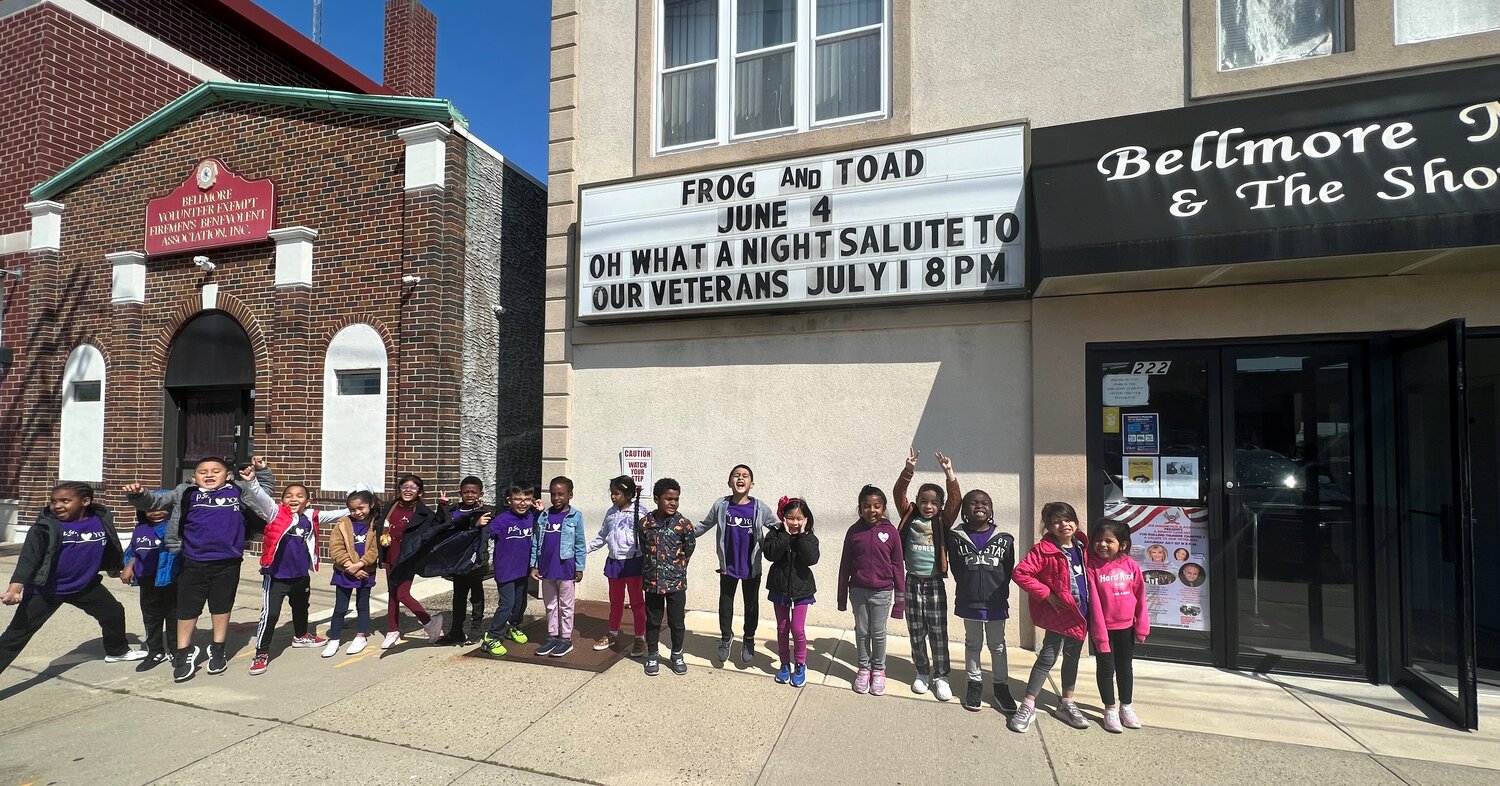 Robert W. Carbonaro kindergarten and first-grade students at the Bellmore Theatre on their trip.