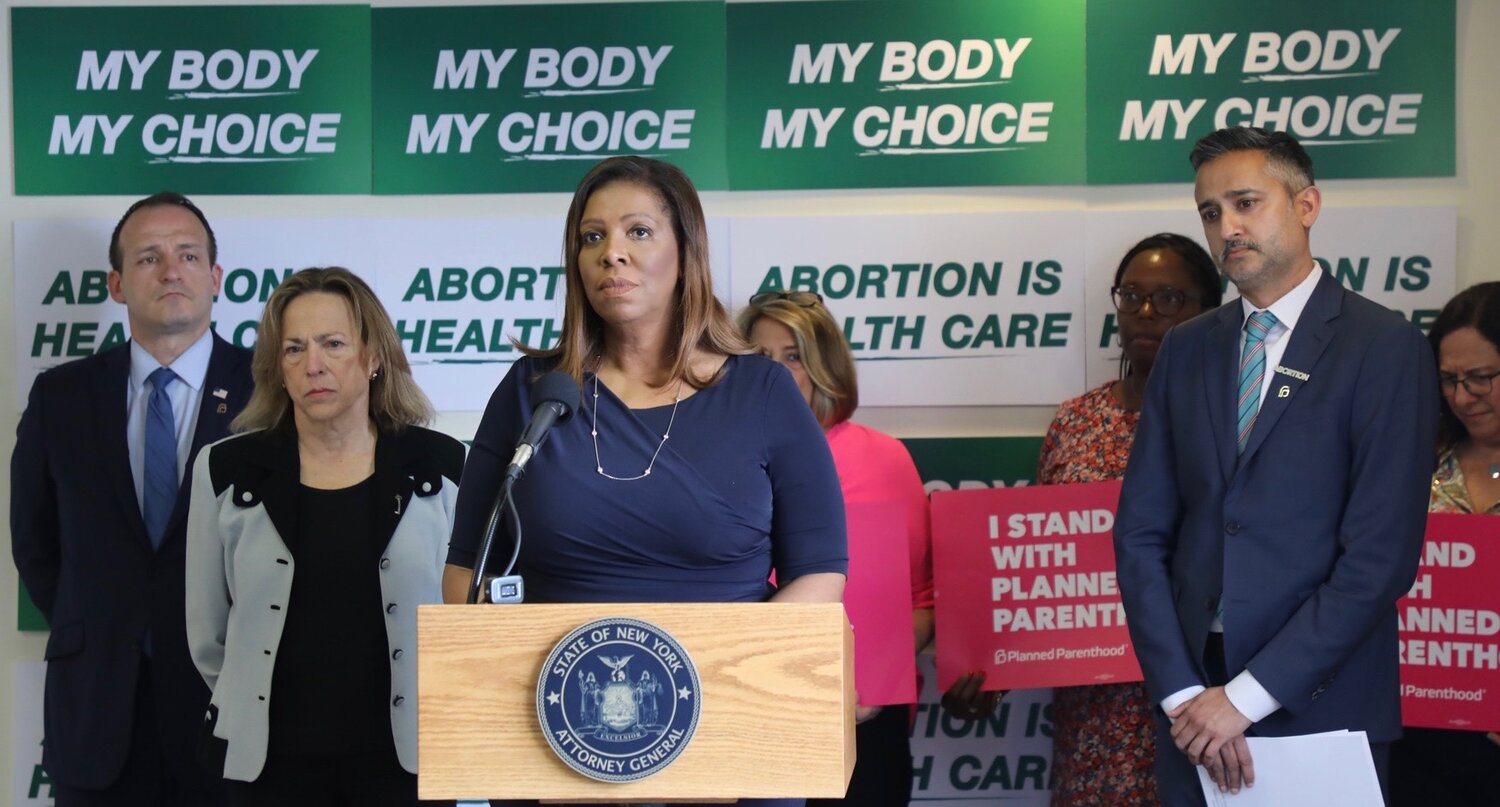 State Attorney General Letitia James announcing her lawsuit against Red Rose Rescue, what she describes as an anti-abortion ‘extremist’ group that is accused of storming a Planned Parenthood center in Hempstead. She says it prevented patients from getting necessary care and caused emotional distress.
