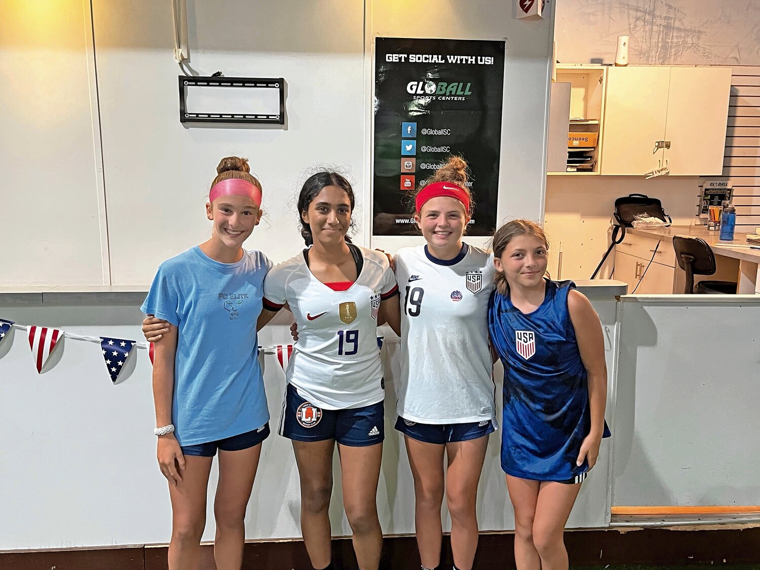 Long Island Soccer Club stars Julia, Kashvi, Kenley and Stella said they had a great time at the World Cup watch party hosted by Nassau County Executive Bruce Blakeman at the Globall Sports Center.