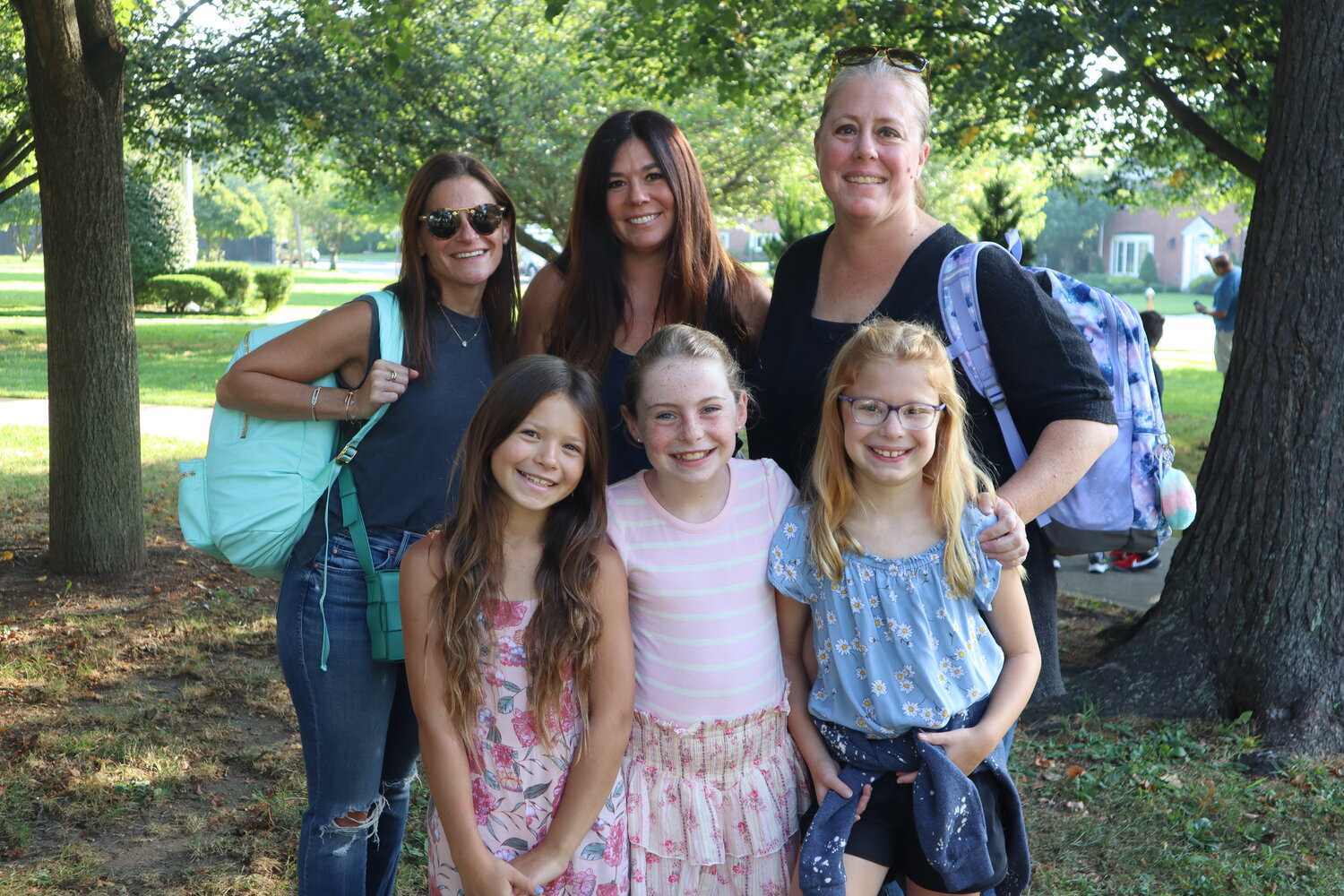 Emma Chatoff, Samantha Lally, Peyton Perna and their parents Jennifer, Stephanie and Randi are excited for the start of the 4th grade at Hewitt Elementary School.