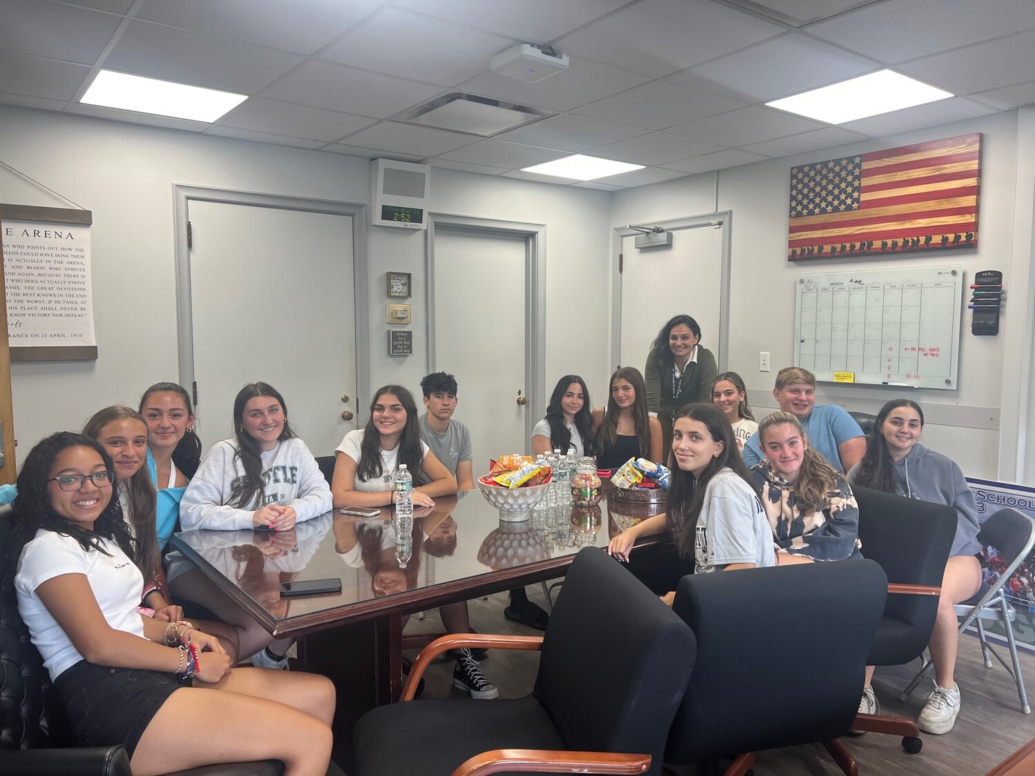 Hewlett High School Principal Alexandra Greenberg met with student government students in grades 10 through 12 to discuss increasing engagement within the freshman class.