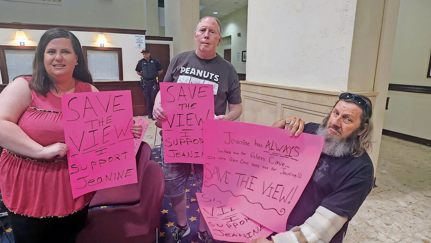 Gracie Donaldson Cipriano, left, James Hallinan and Tim Dunn, who support The View Grill, voiced their concerns at City Hall. They believe the city’s RFP is beyond the reach of the restaurant’s owner, Jeanine DiMenna, a beloved member of the community.