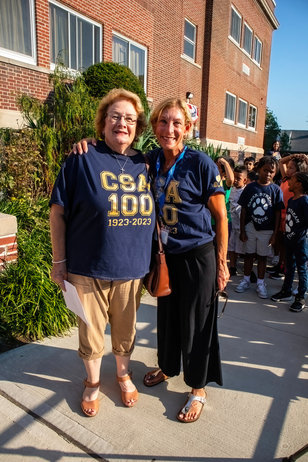 Teachers Doreen Imbriani and Roni Kunstler beamed with smiles celebrating the 100th anniversary of Clear Stream Avenue.