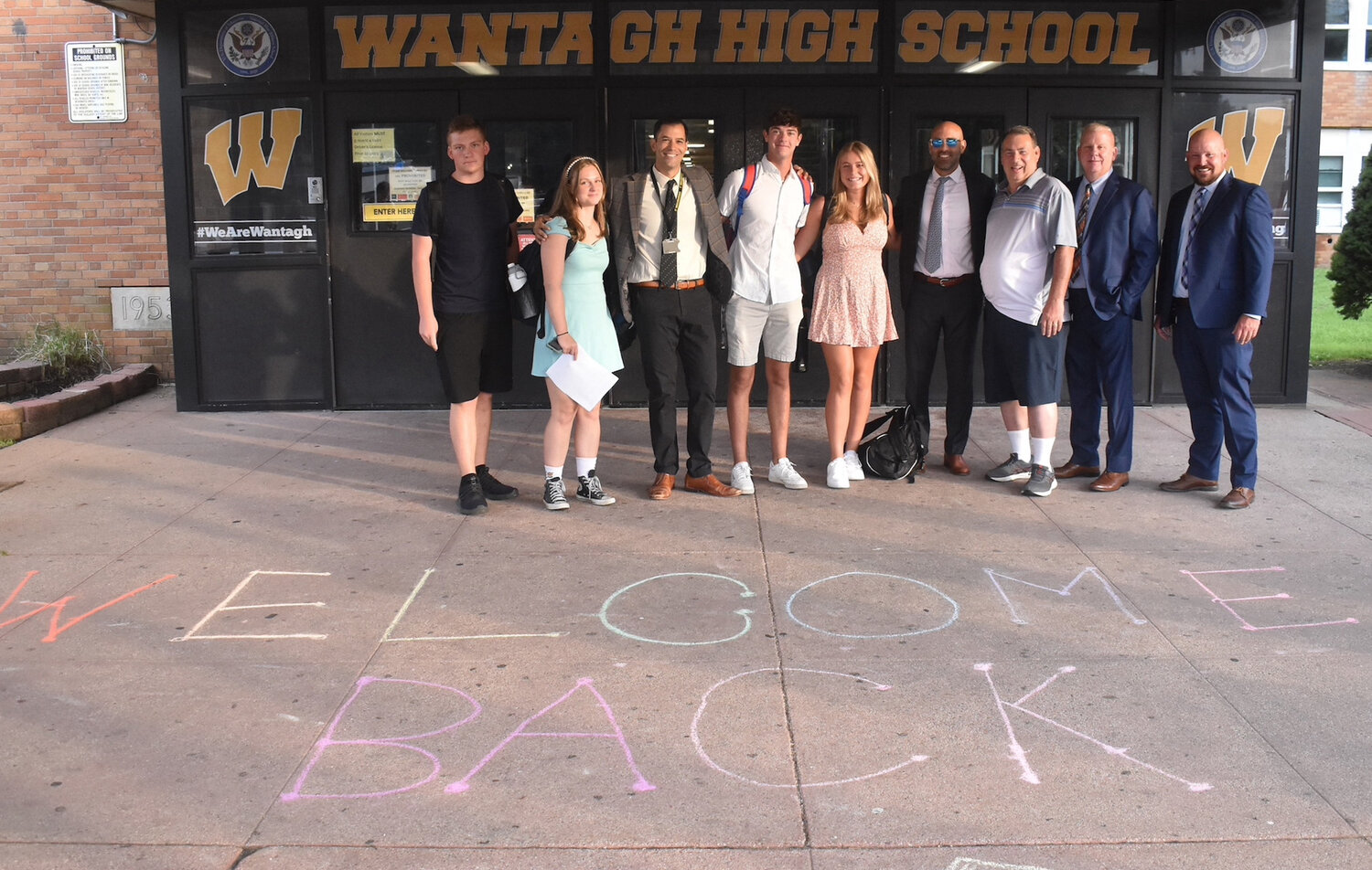 A welcome back chalk message greeted students as they arrived for the first day of school at Wantagh High School on Sept. 5.