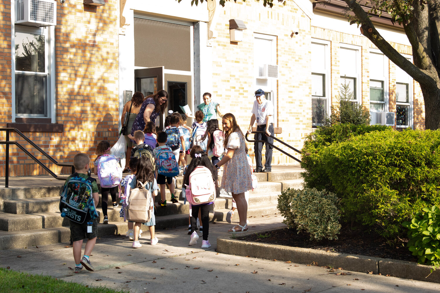Kindergartners lining up for the first moments of the new school year.