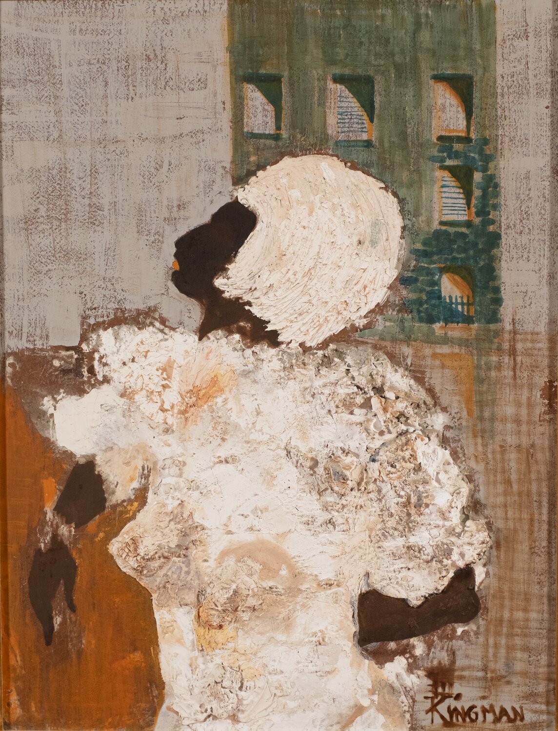 Dong Kingman’s Harlem Girl, undated oil and collage on masonite, captures the spirit and resilience of an African American woman in an urban environment. A gift to the museum by Dr. Alfred Brotman.