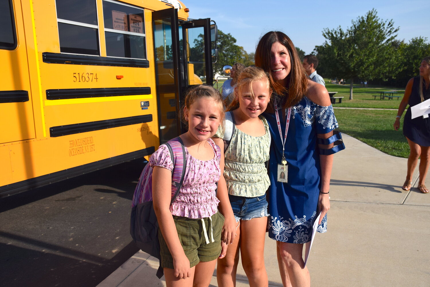 Lakeside School Principal Libby Trencheny was all smiles as students came off their morning buses.