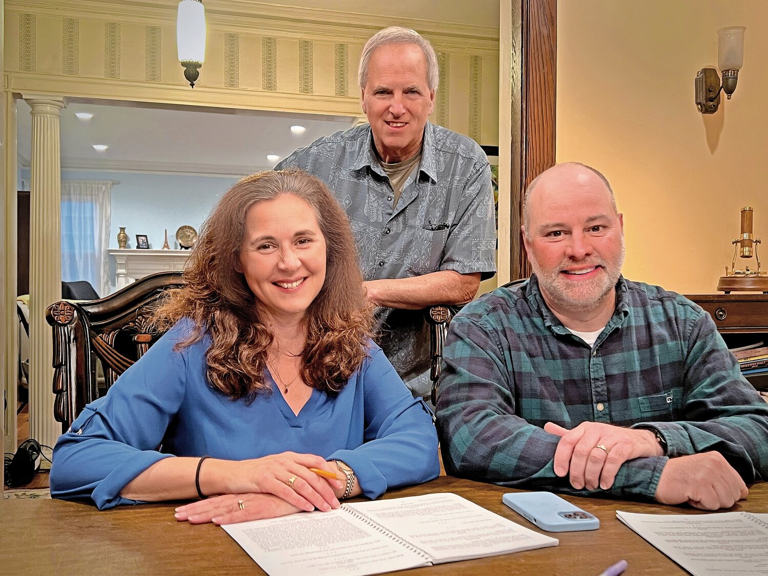 Actors Jeanne Whelan, left, and Andrew Bennett and director Fred Stroppel will perform the play ‘Love Letters,’ which focuses on the nearly 50-year relationship of two elementary school friends.