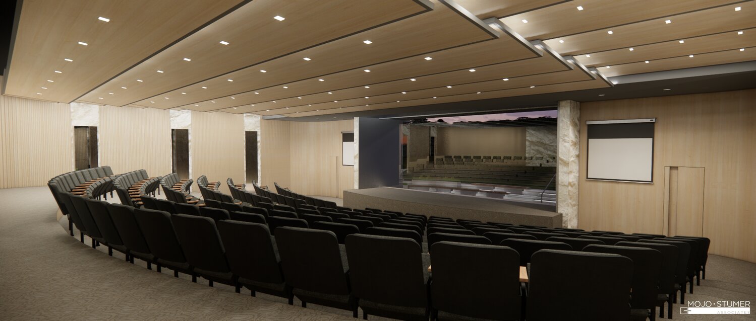 The Holocaust Memorial and Tolerance Center is constructing an auditorium to increase the number of visitors they can accommodate. The auditorium will resemble a floating glass box.