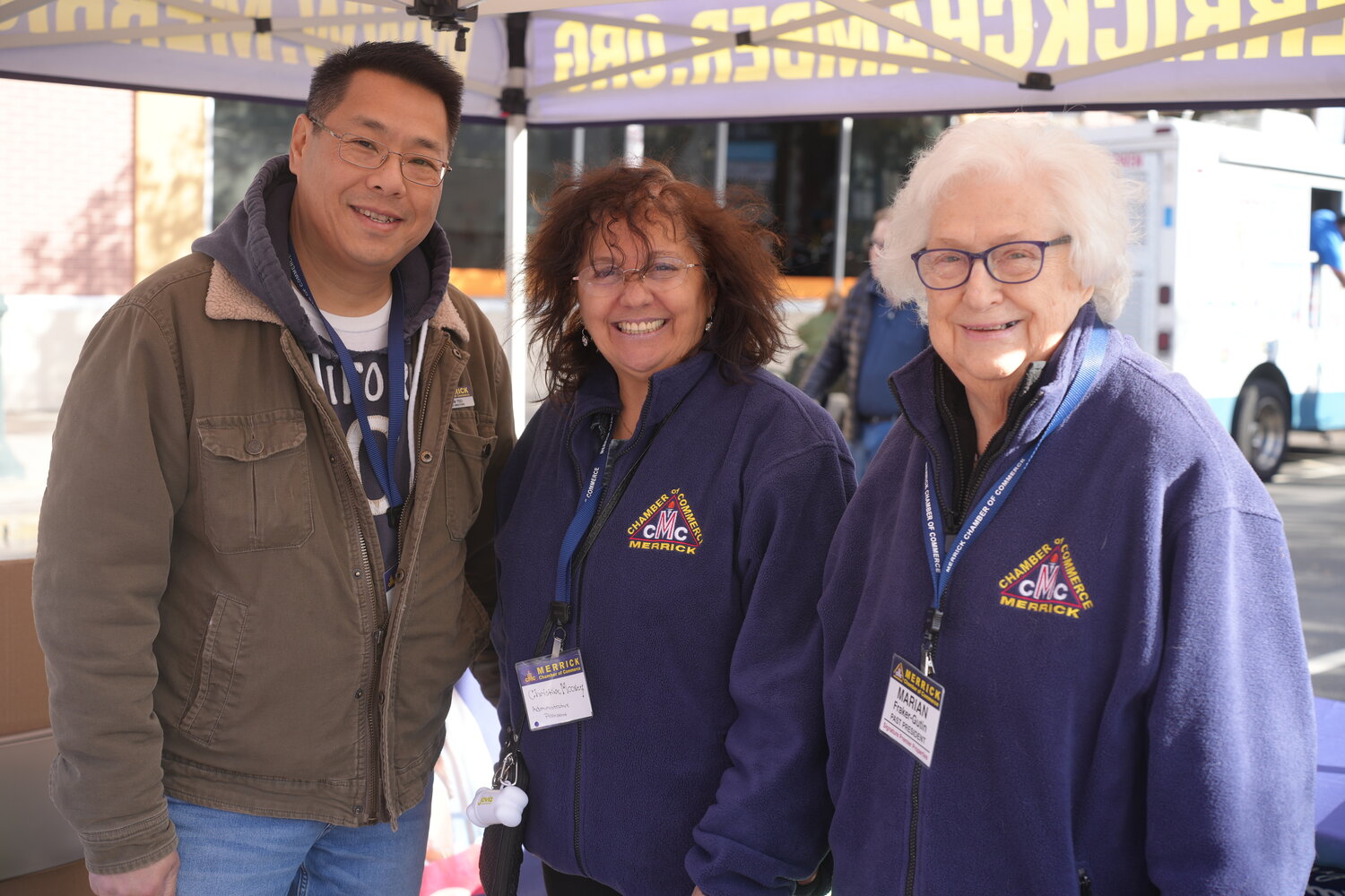 Nelson Tso, Christine Mooney and Marian Fraker-Gutin of the Merrick Chamber met with fairgoers throughout the day.