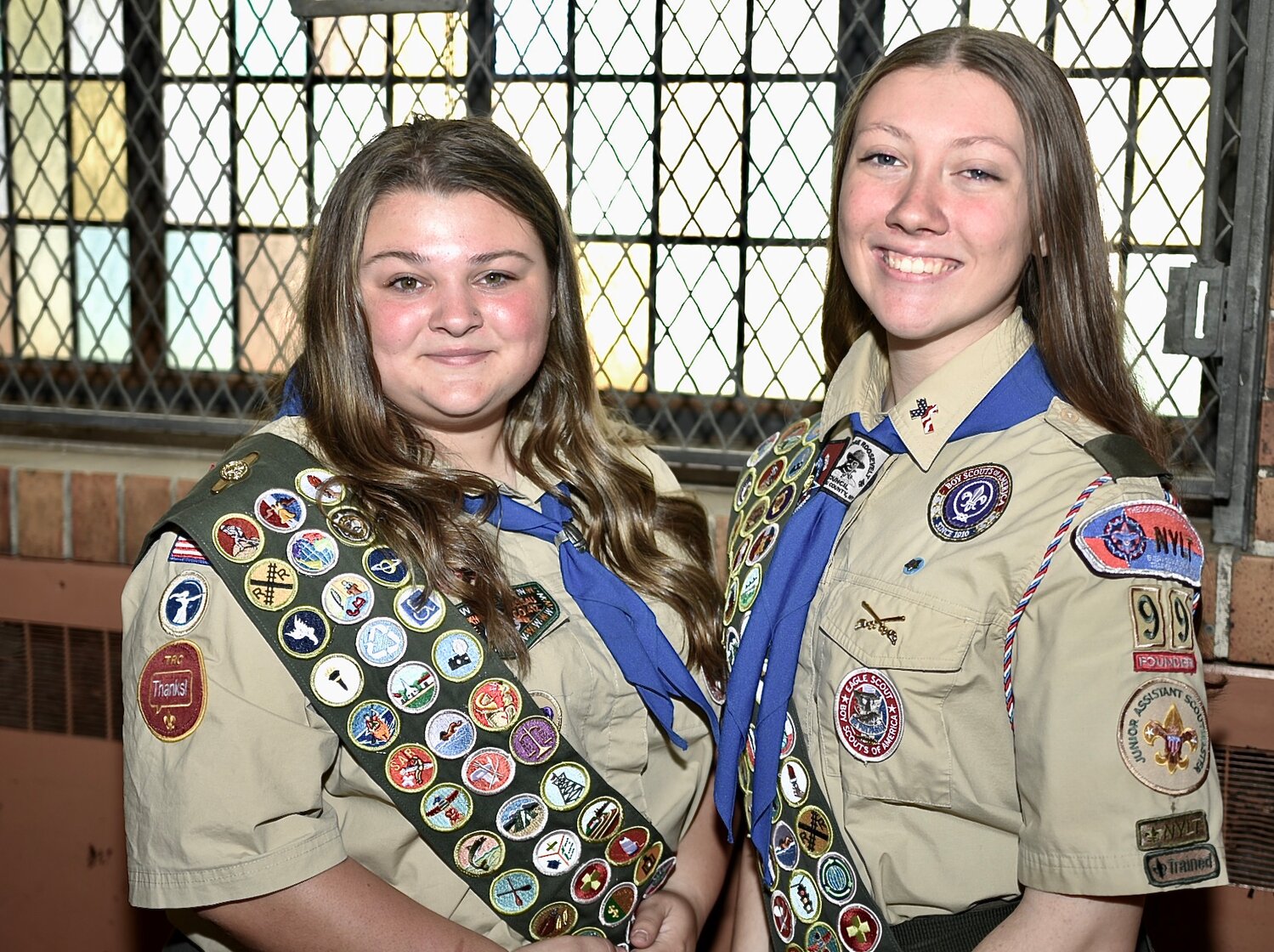 Blair Graham and Gabriella Burke, of the all-female Boy Scout Troop 99 in Valley Stream, were honored for achieving the Eagle Scout rank, the highest distinction in scouting, last Sunday.