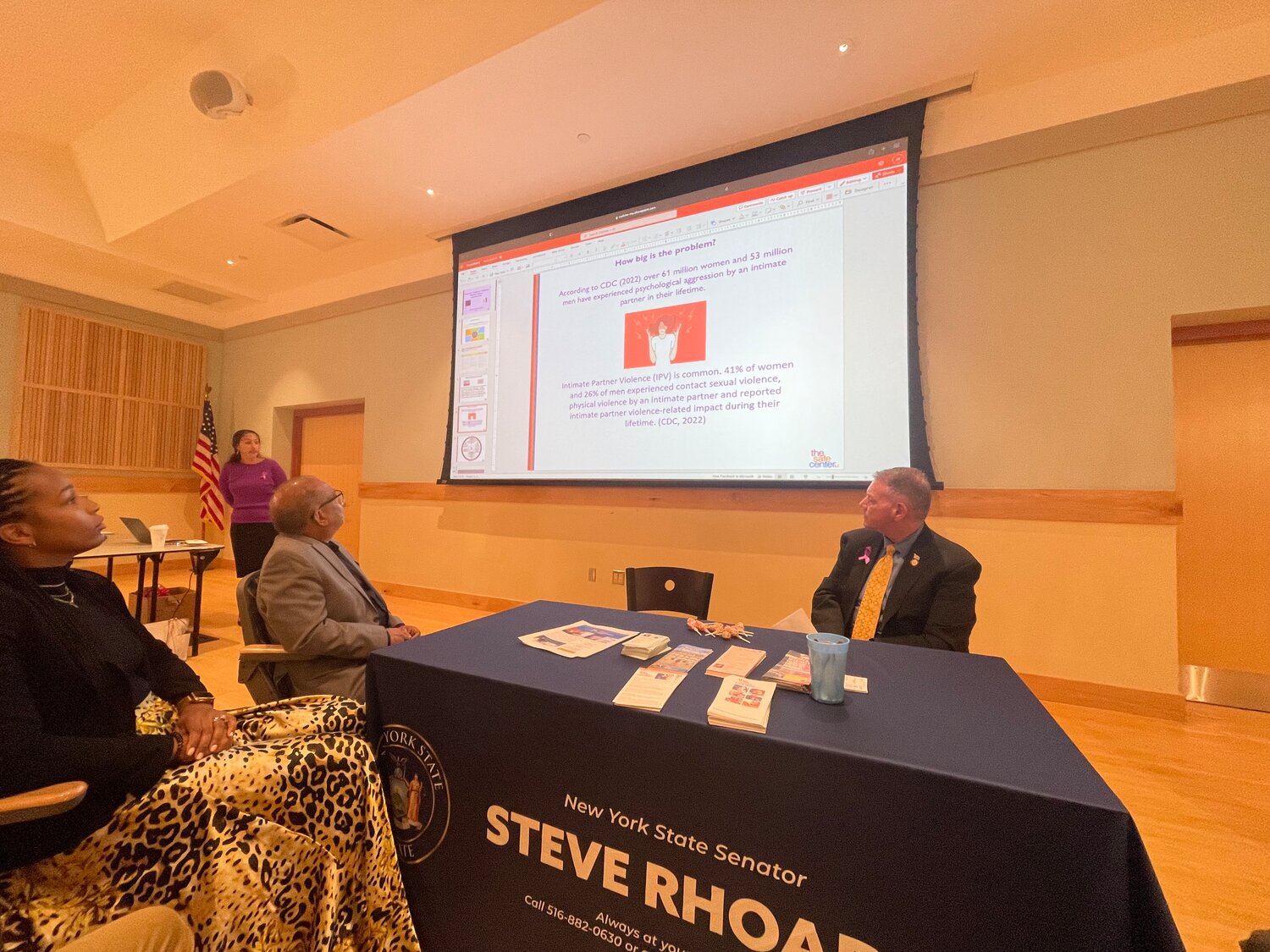 The East Meadow Public Library hosted an informational domestic violence program brought to Nassau County residents by state senators Steve Rhoads and Jack Martins to discuss the importance of The Safe Center LI’s work.