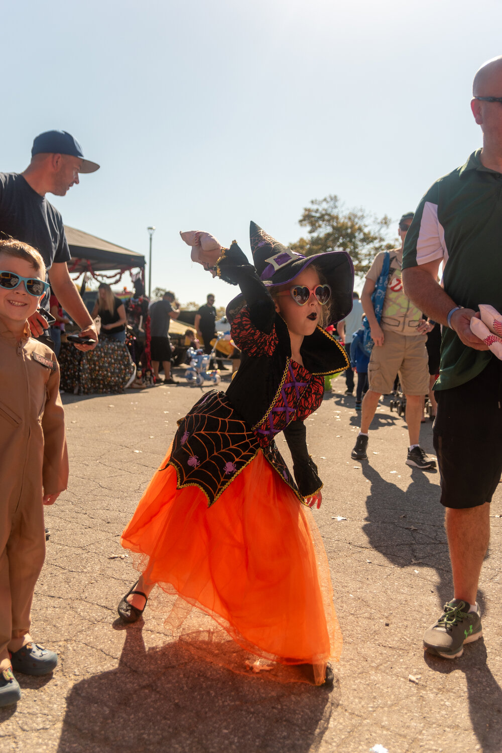 Emma, 7, throwing heat at a Trunk-or-Treat event in Seamans Neck Park last Saturday. Parents and children dressed in spooky costumes for a fun and safe trick-or-treat at the Seaford park.