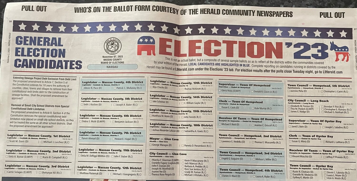 It is Election Day and all 19 Nassau County legislator seats are up for election as well as town and city posts.