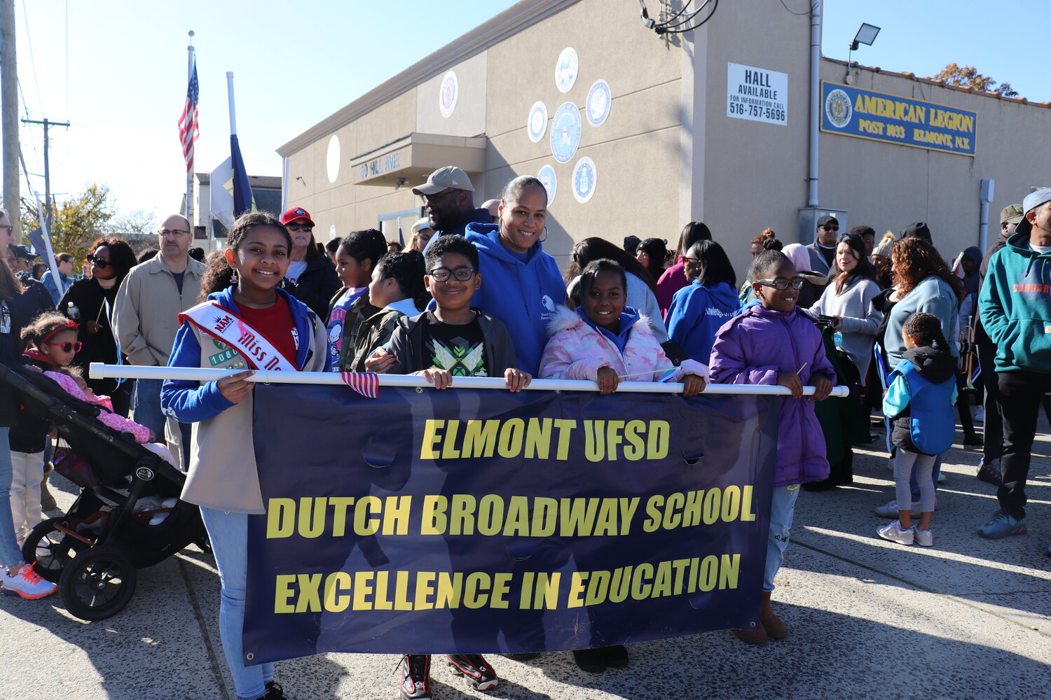 Selene Ferdinand, Sawyer Stead, Cynthia Quasimodo, principal of Dutch Broadway School, Arielle Occelin and Allyson Occelin, were all excited to march in the parade last Saturday.