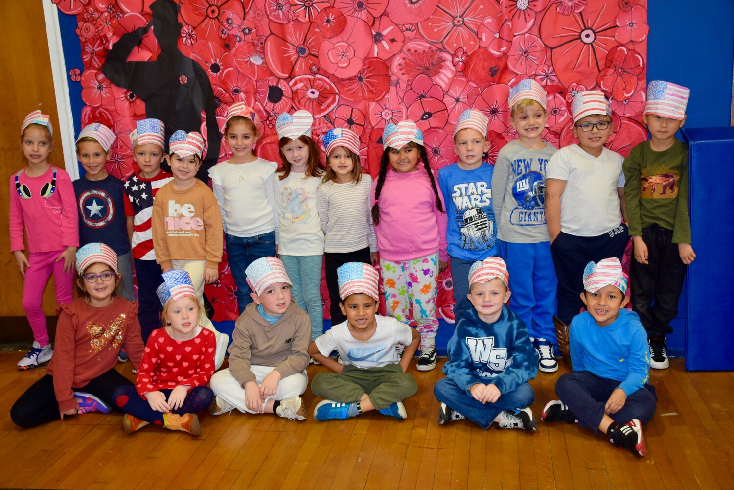 Students wore patriotic hats during a Veterans Day assembly on Nov. 9 at Washington Street School.