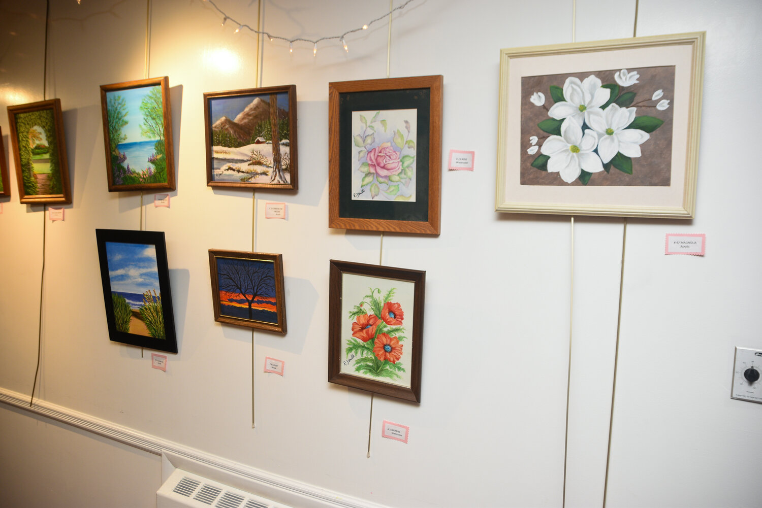 Rosemarie Zanetto, a local artist, will display her work for the month of November at the Bellmore Memorial Library. Above, some of her pieces at the library.