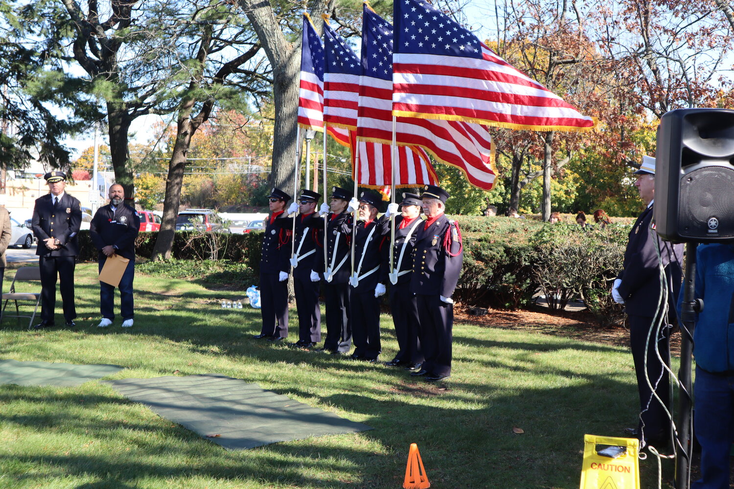 Members of the Rockville Centre Fire Department presented the colors during the Veterans Day ceremony last Saturday.