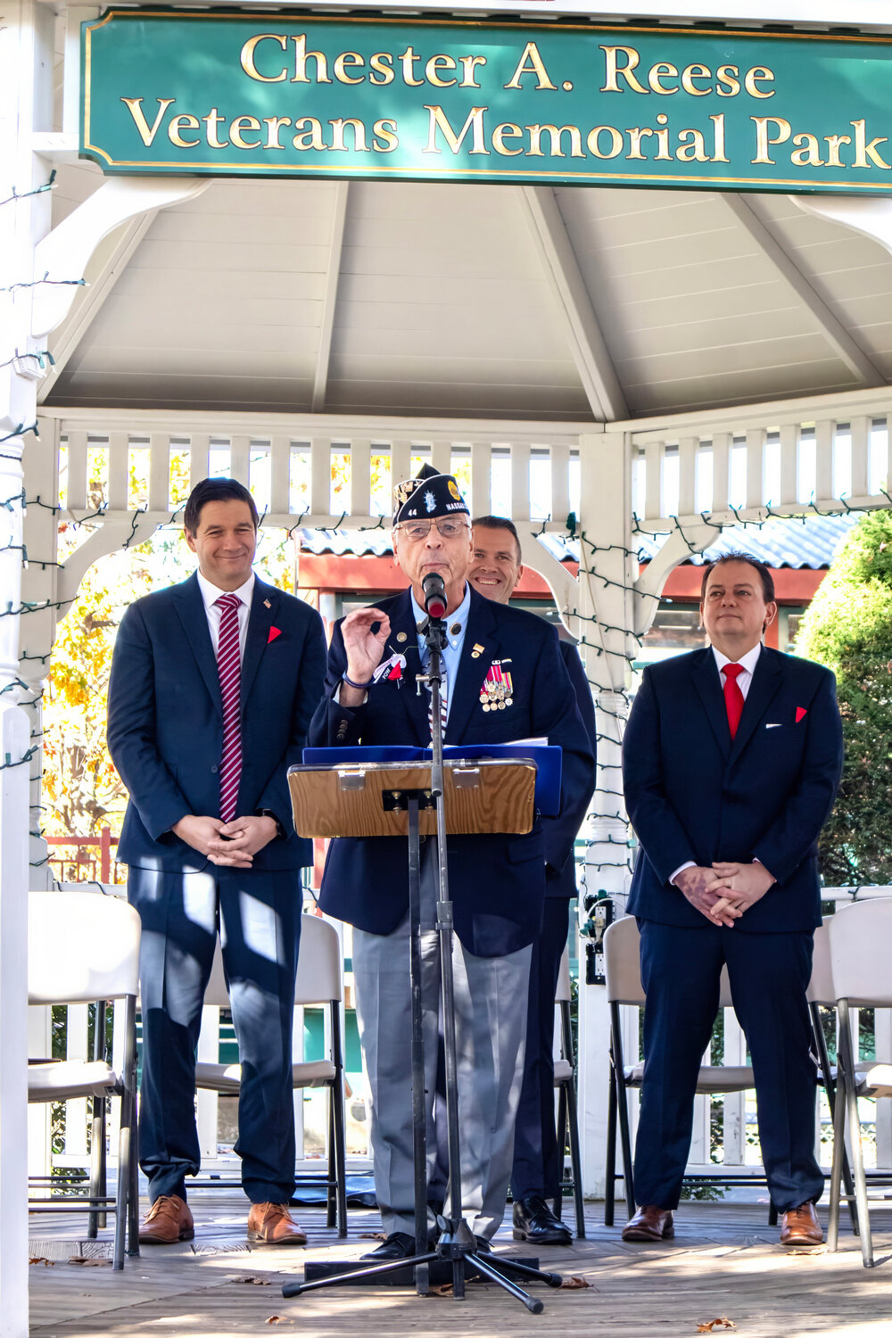 Master of Ceremonies Commander Pat Alesia presents the history of Veteran’s Day.