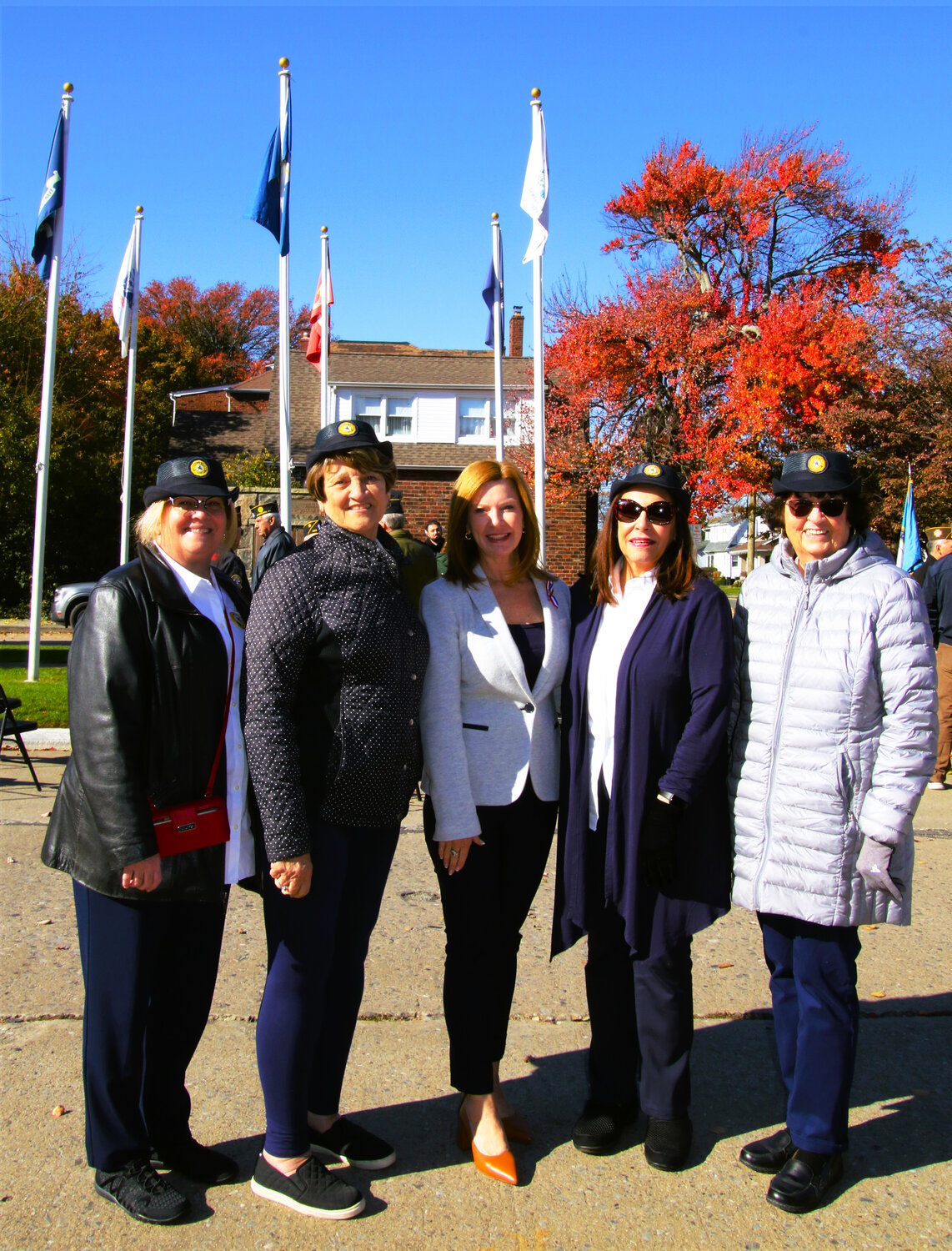 Several members from the Lynbrook Auxiliary Unit 335. Patricia Ryder, far left, Marie Marinaccio, Town of Hempstead Councilwoman Laura Ryder, Debra Hunt, and Marie Brignati