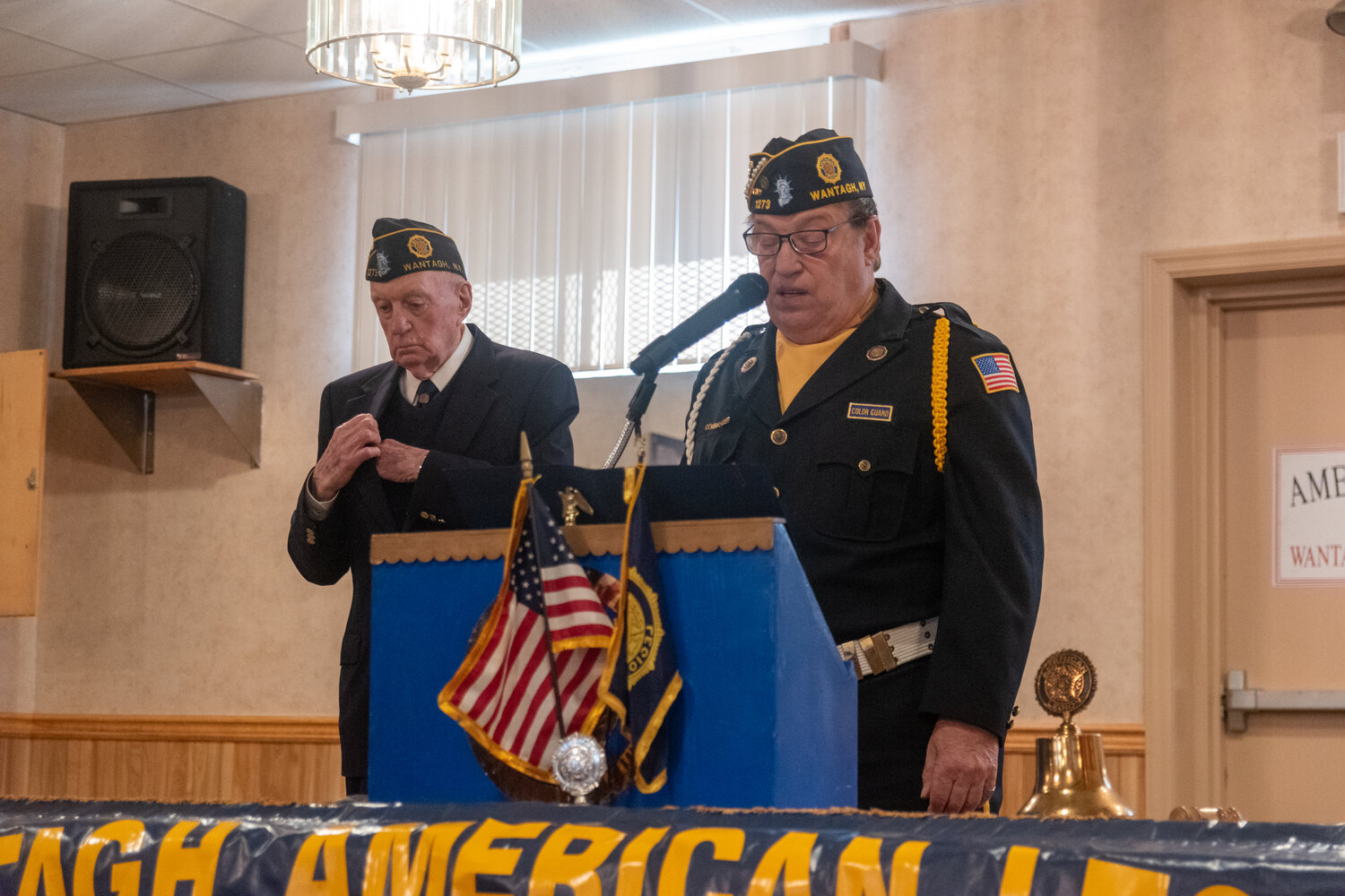 Tom McTigue and George Dibitetto speaking to a packed crowd at the Wantagh American Legion Post 1273 Veteran’s Day Ceremony.