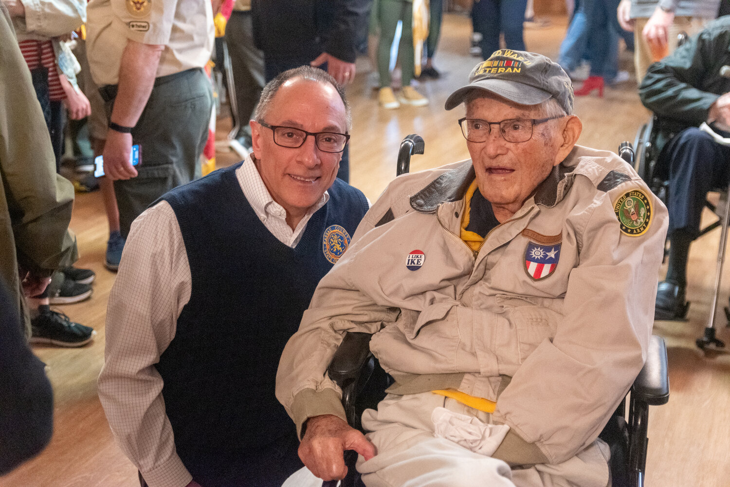 Nassau County Legislator Michael Giangregorio with 101-year-old World War Two veteran Edward Olivera.