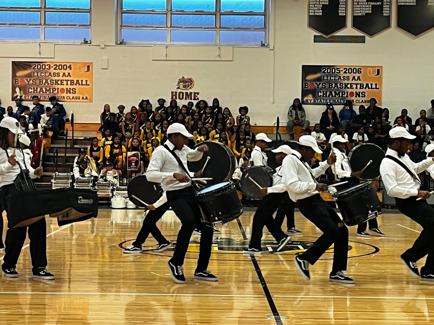 Brooklyn United Drumline getting groovy during its performance at Uniondale’s second annual Percussion Night.