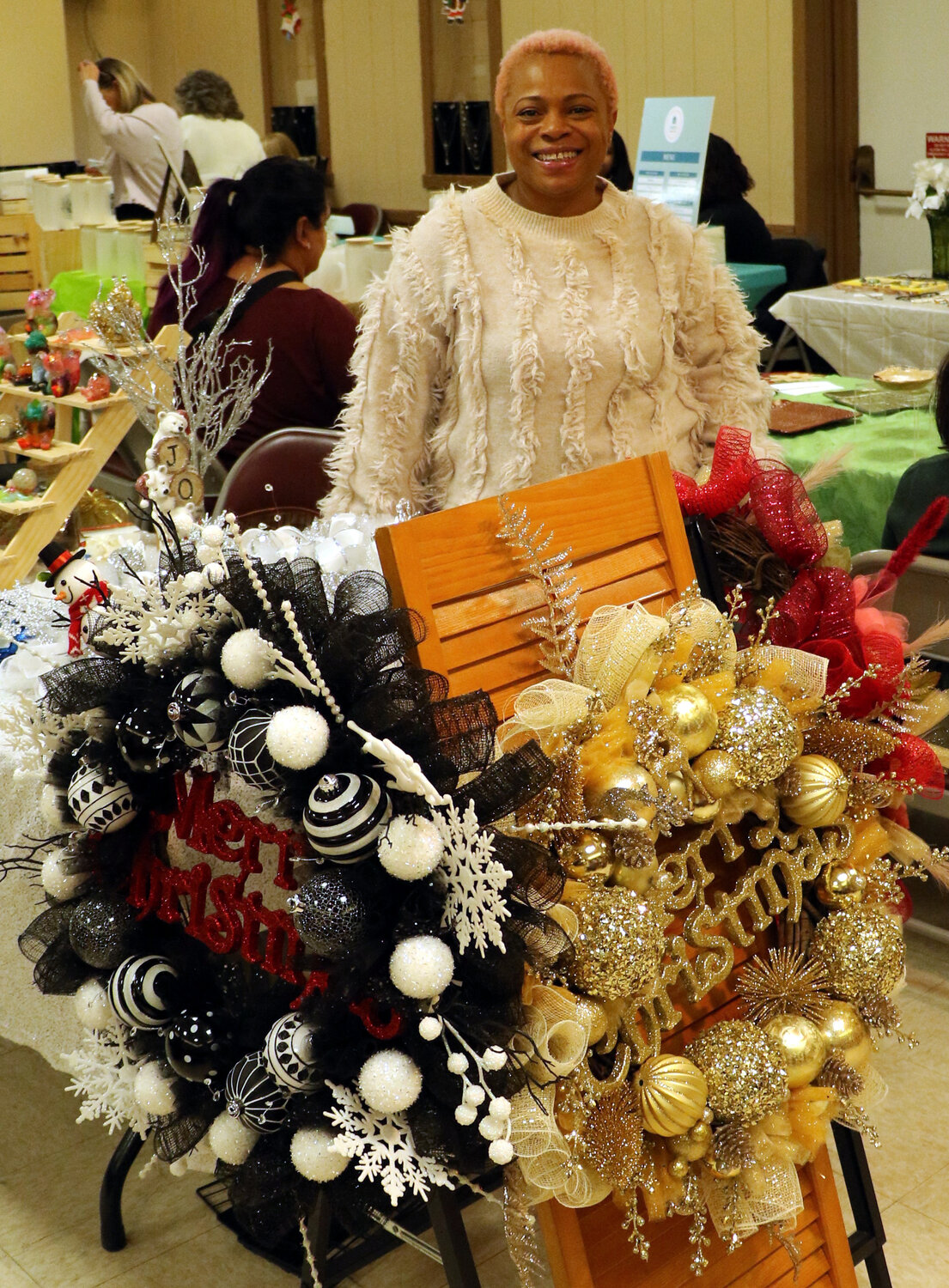 Joy Whilby of Joy's Art Room sold creative holiday crafts and wreaths to get people in the holiday spirit.
