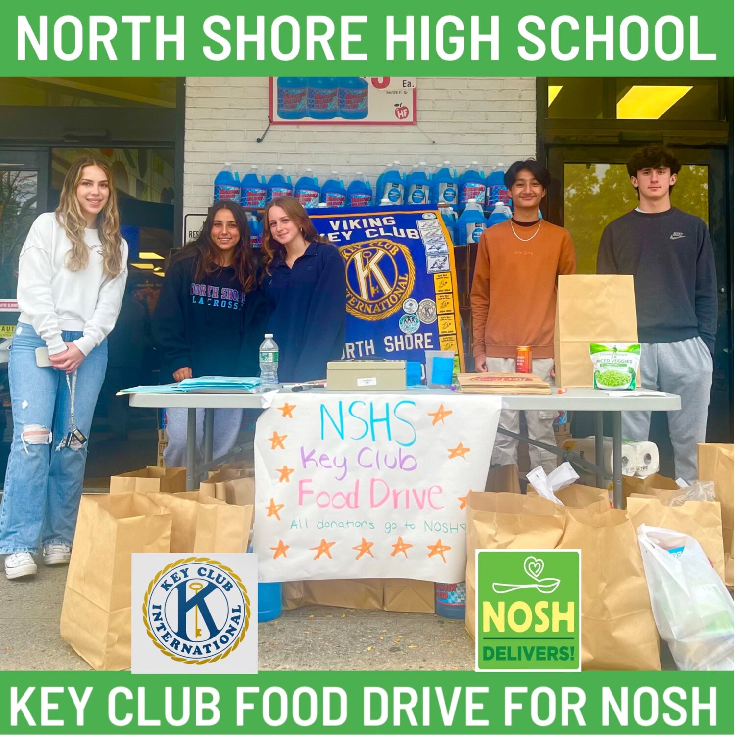 North Shore High School Key Club members Jess Leonard, left, Rebecca Grossman, Sophia Martini, Chone Iannel and Matt Grossman helped promote awareness for NOSH and collected $200 in donations.
