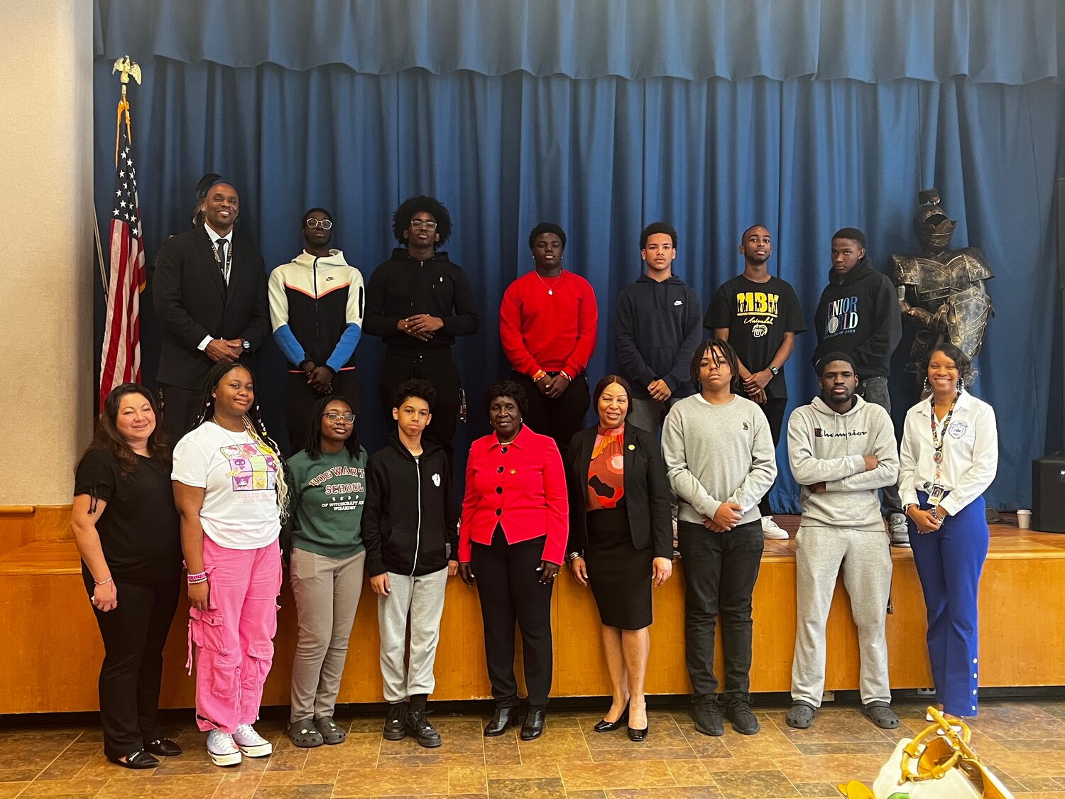 Uniondale school district faculty alongside stand-out students who were invited to attend the special breakfast.