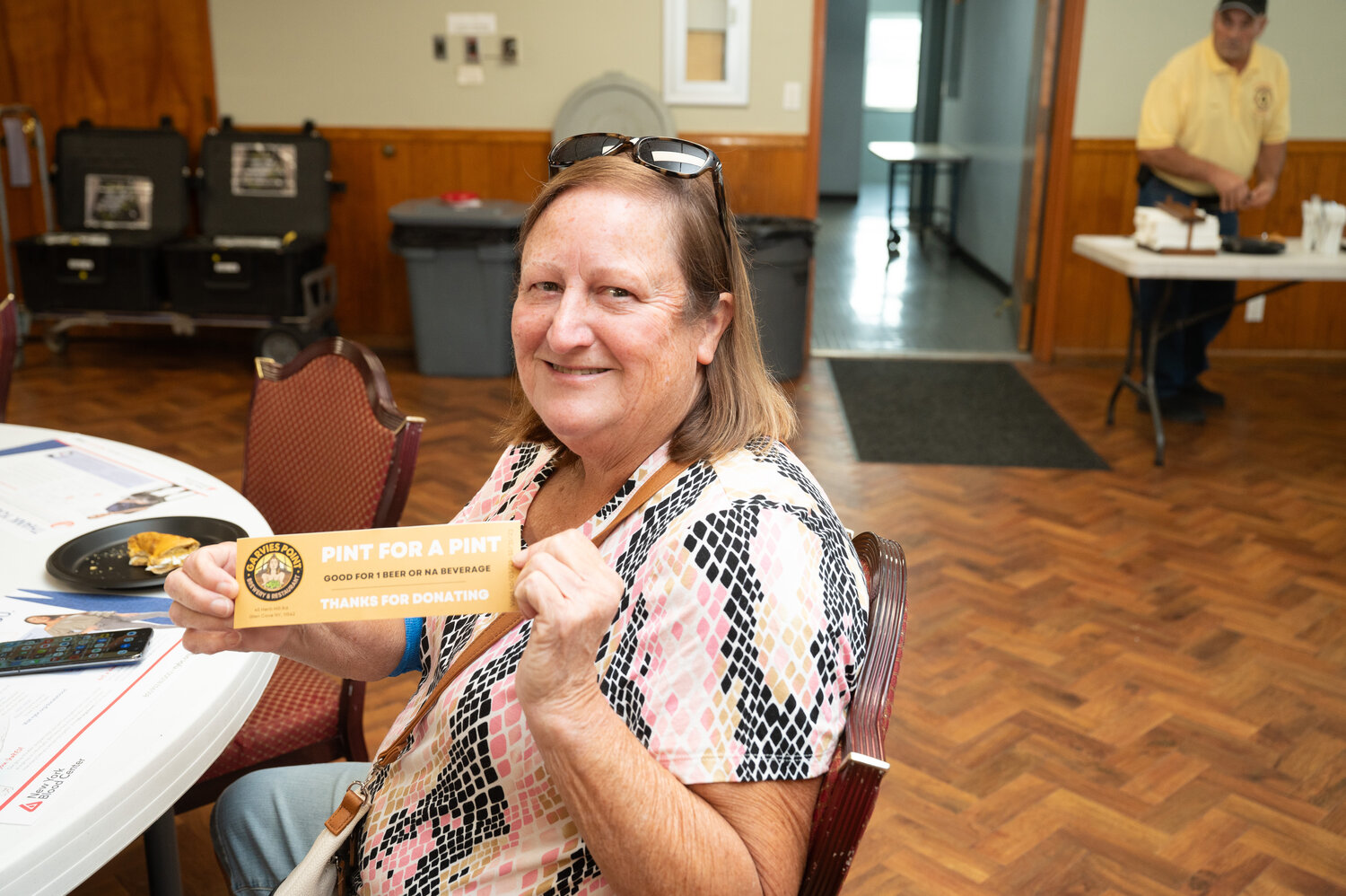 The Fire Department and Garvies Point Brewery partnered to make blood donations a more festive experience. Maureen Kenny received a certificate to the brewery for taking the time to donate blood.