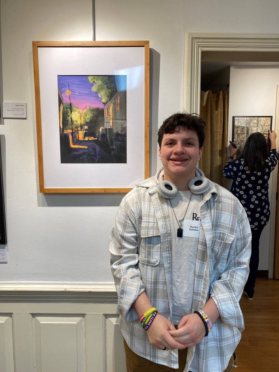 Charles Zeledon’s depiction of the street he grew up on was chosen as one of 75 works of art that were displayed at the Art Guild, in Manhasset.