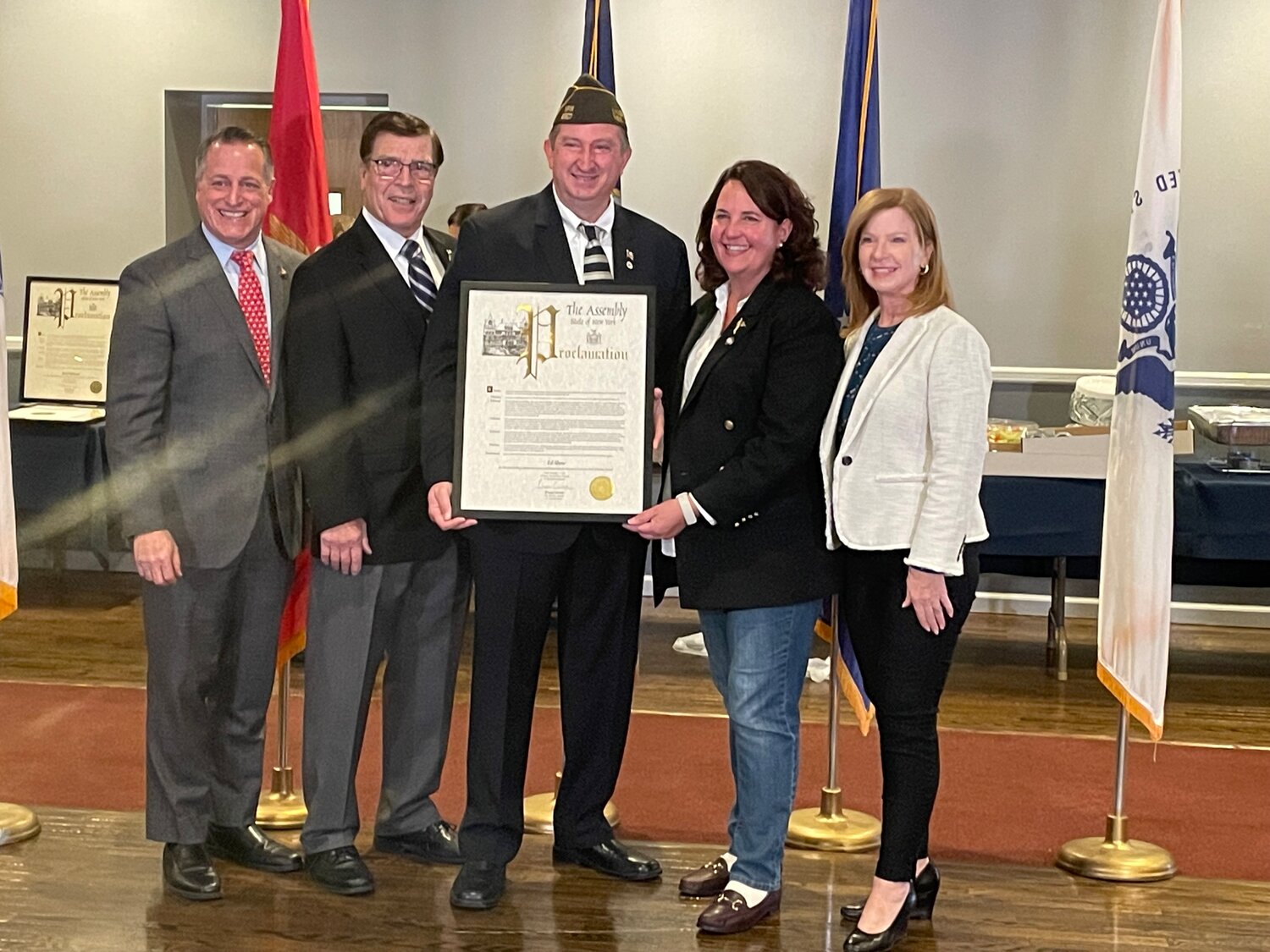 Ed Shaw, of Lynbrook, was inducted into Assemblyman Brian Curran’s Veterans Hall of Fame. Mayor Alan Beach, State Sen. Patricia Canzoneri-Fitzpatrick and Hempstead Town Councilwoman Laura Ryder joined Curran in honoring Shaw for his service.