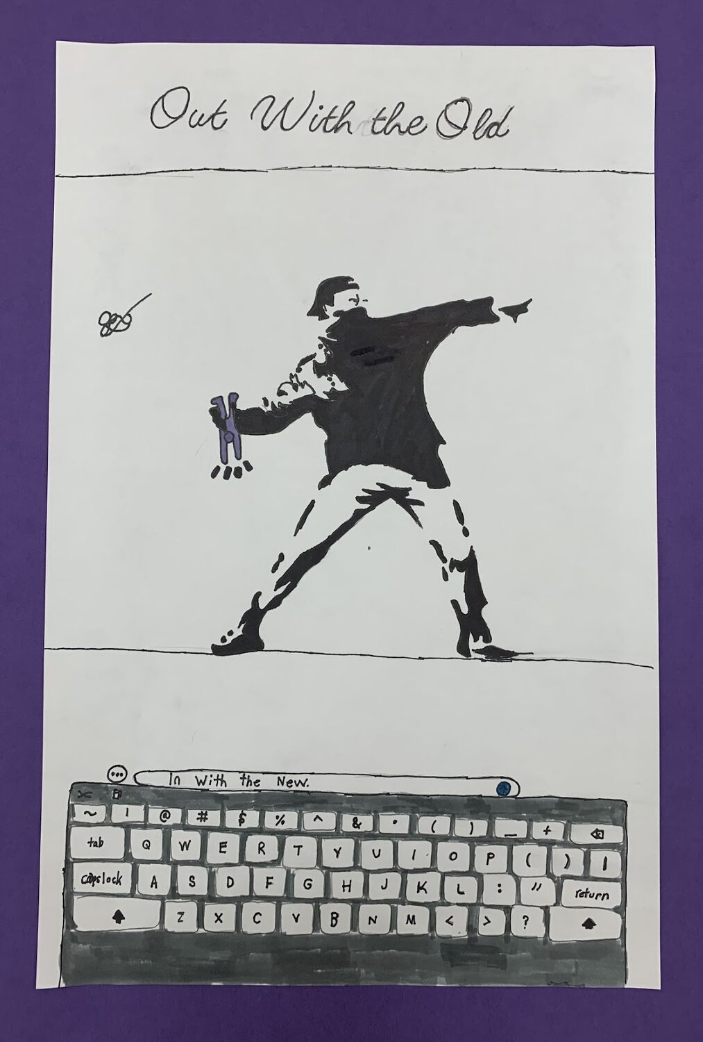 South Side Middle School art student Jack Clancy takes a page out of Banksy’s workbook with his design, “Out with the Old… In with the New.”