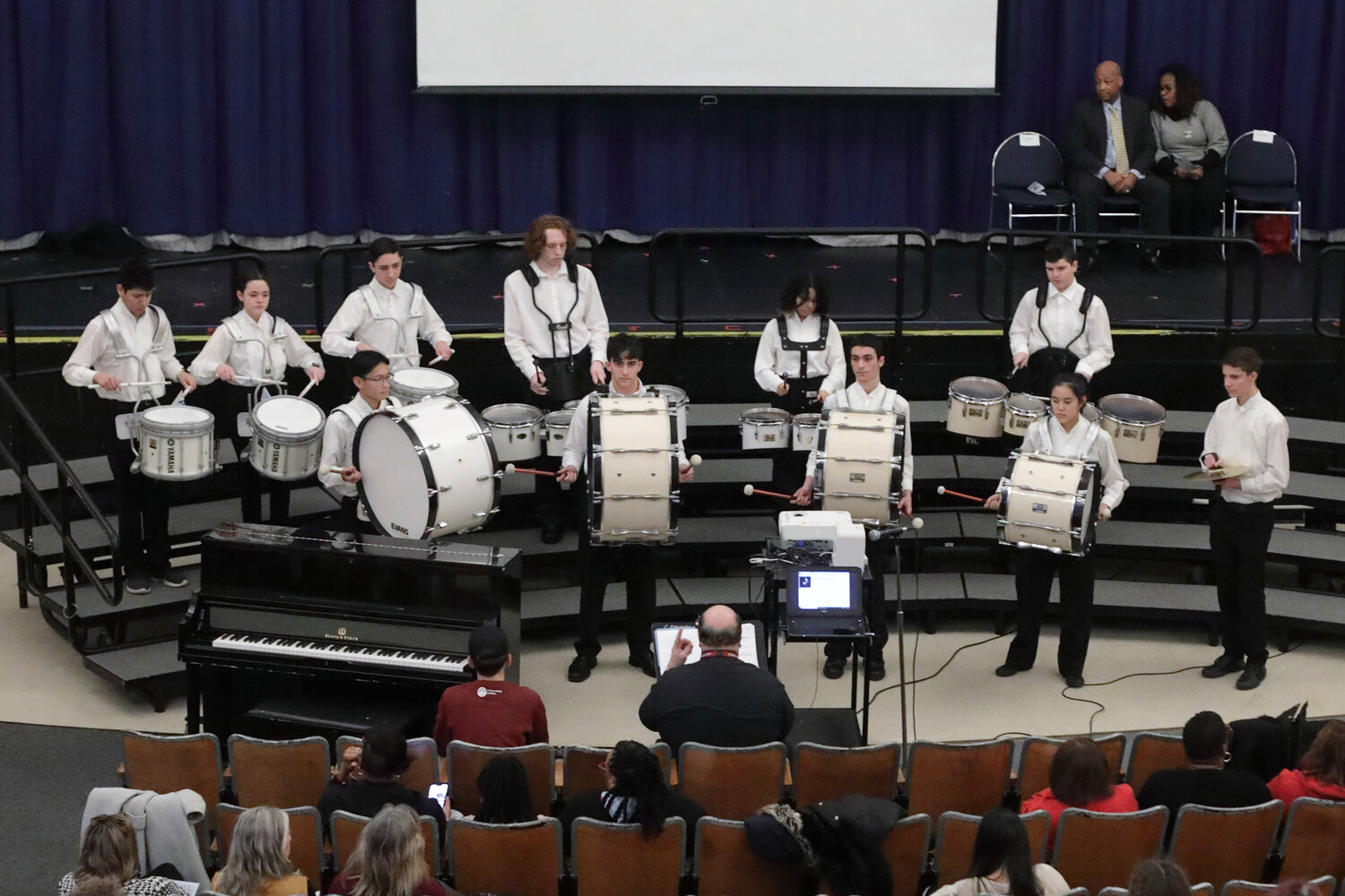 The Glen Cove High School drumline, led by Jerry Noble, performed at the celebration.