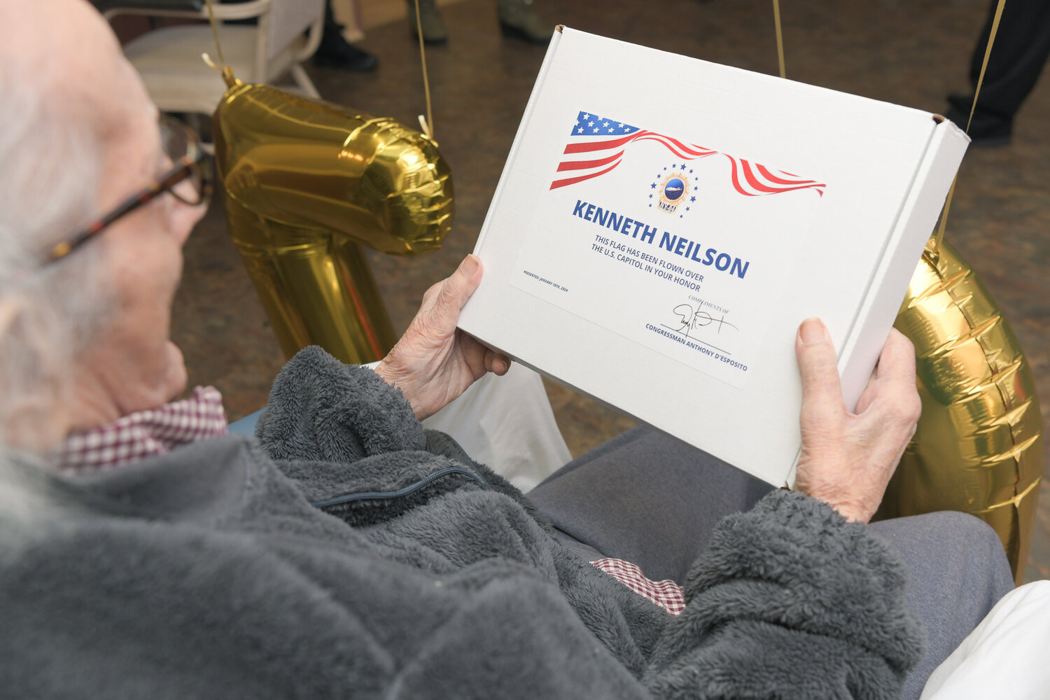 In celebration of this milestone, U.S. Rep. Anthony D’Esposito sent Neilson a flag that was flown in his honor.
