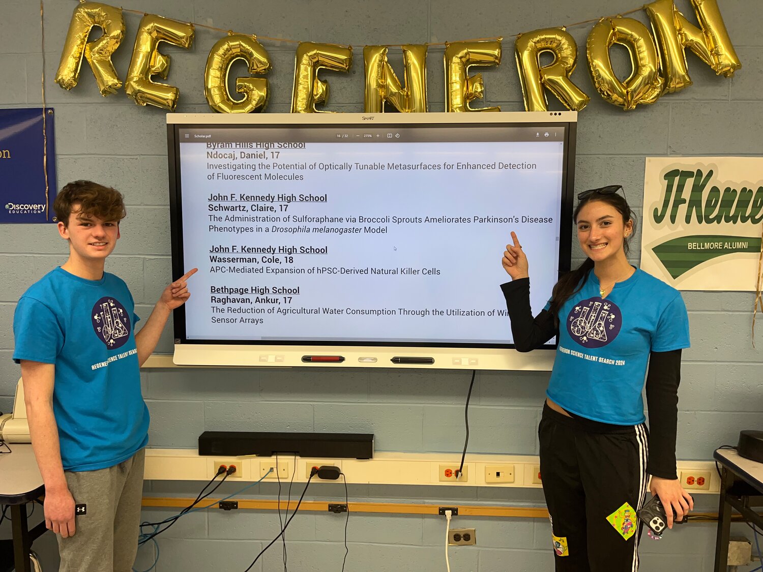 Wasserman and Schwartz were enrolled in John F. Kennedy High School’s Advanced Science Research program. This is the 20th consecutive year that at least one Kennedy student has been named a semifinalist in the Regeneron competition.