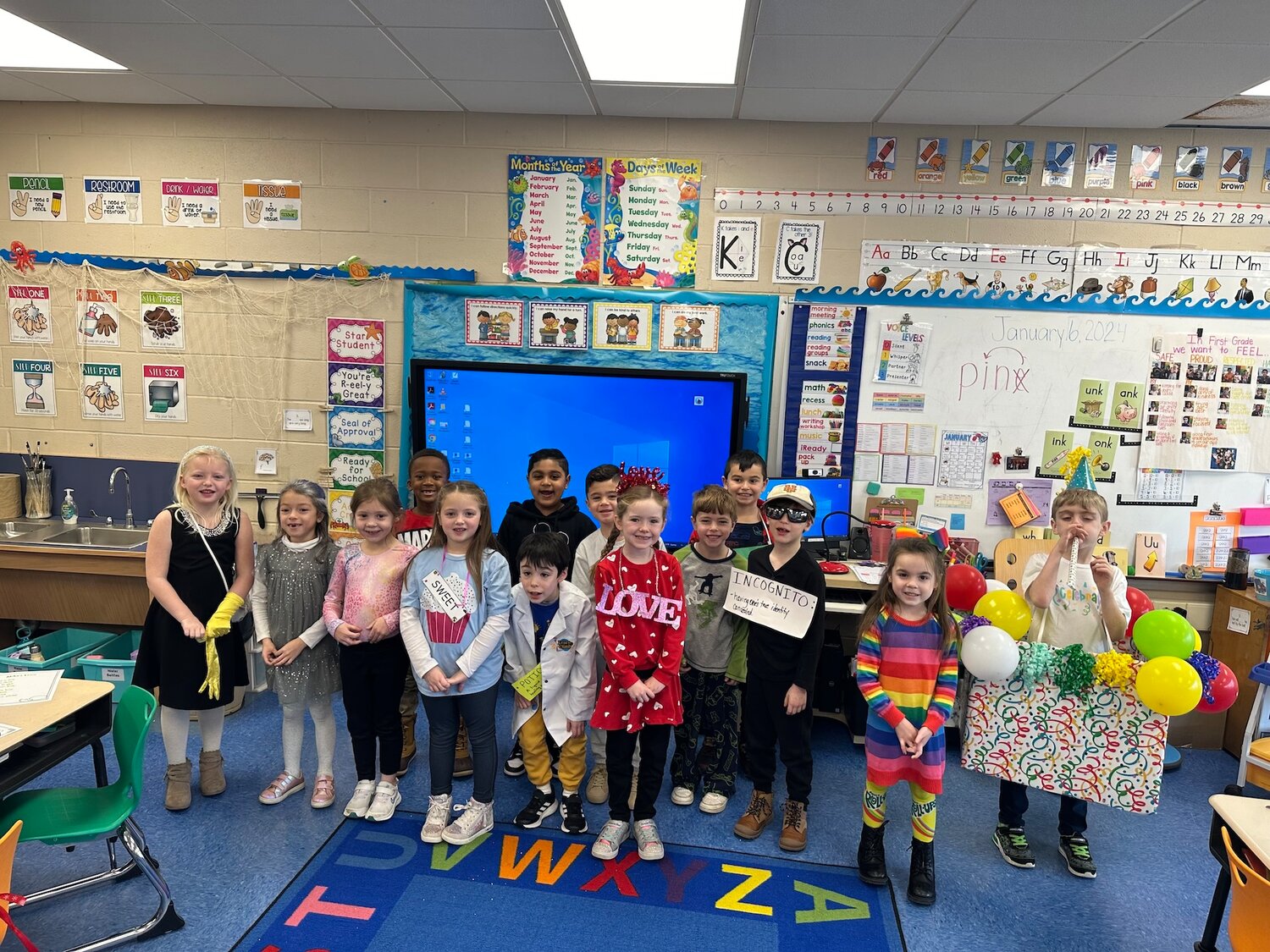 Centre Avenue first graders showing off their love of literacy as they celebrate “Dress Like a Word Day” on Jan. 17.