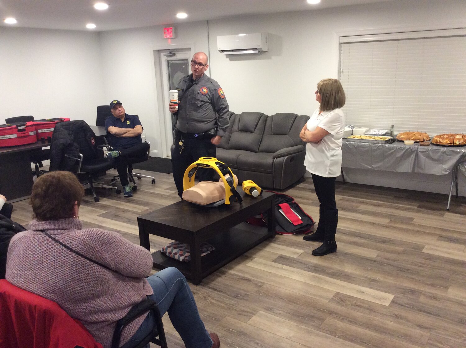 Debbi Vitelli and Nassau County police medic supervisor William Rudnick presented the most effective ways to use the CPR machine.