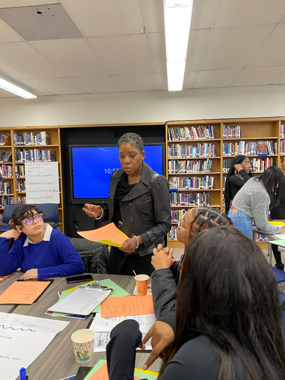 Nassau County Legislator, Siela Bynoe, sharing her wisdom and helping teach students from Malverne and Uniondale about policy making and the legislative process.