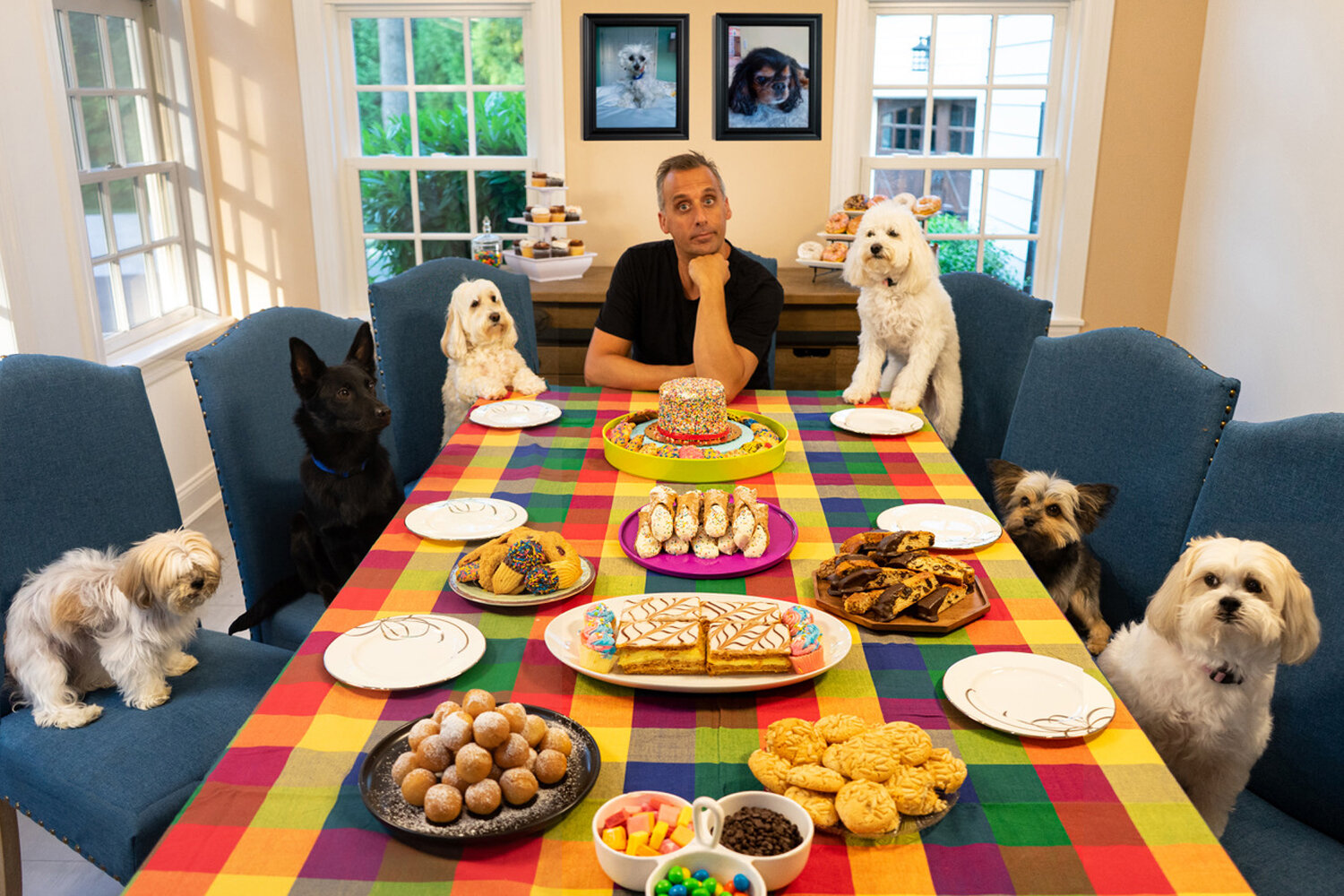 Joe lives his life by a code of pastry and family, loving his wife, two children, cannolis — and his dogs.