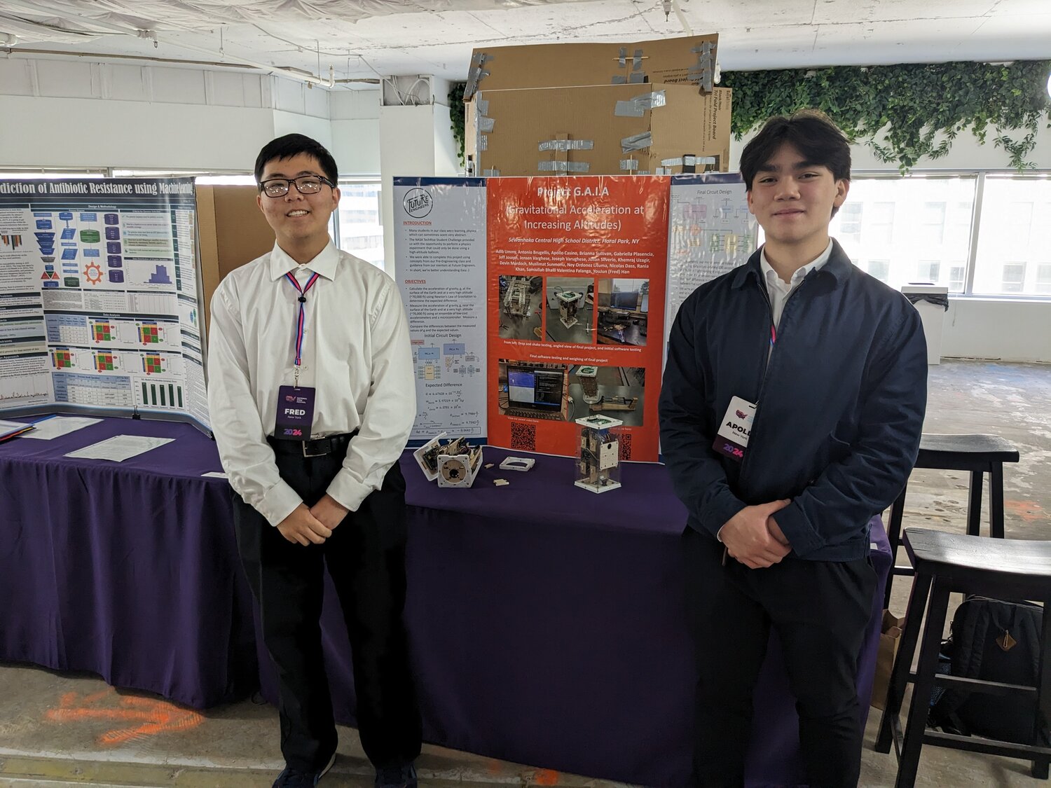 Floral Park Memorial High School student Appolo Casino and New Hyde Park Memorial High School student Fred Han present at the first annual National STEM Festival in Washington, D.C., from April 11-13.