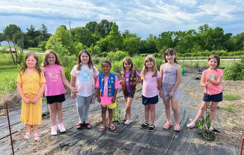 Marshfield Girl Scout troop 72074 planted a garden on June 9. &ldquo;If everything grows well we will be donating veggies to the food pantry this summer,&rdquo; shared Troop Leader Elisabeth Wagner.   From left to right: Layne Bauer, Kadence Wagner, Saleh Gann, Leah Creshaw, Grace Sharp, Klara Archie, Gracie Steele, Hadley Riles