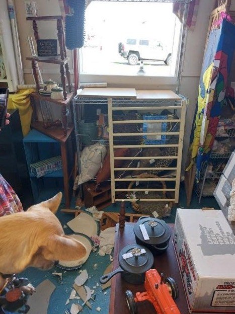 The area behind the counter was ransacked by the intruder. While the shop does not keep cash on site, they estimated the thief got away with $15-$20 in change.