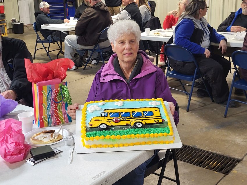 Happy Retirement, and thank you for driving the Bus 24!   Jo Jones retires from driving busses for Marshfield R1- school district after 33 years.   Mail Photo by John &quot;J.T.&quot; Jones