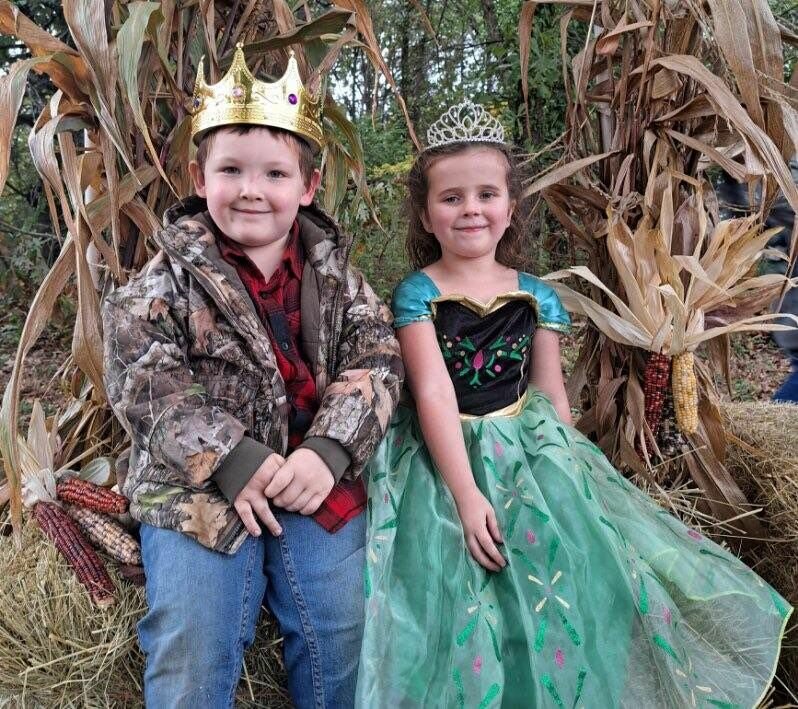 2023 Pumpkin Prince Matthew Williams and Princess Iva Lamb are pictured following their coronation at Saturday's Niangua Fall Festival. Prince and Princess candidates raised a total of $2,004.16 through penny drive votes and the money went to the participants' respective classrooms.   Contributed photo