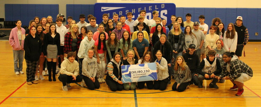 During the lunch period on Oct. 24, the seniors of Marshfield High School were presented with letters from the Vu Scholarship Program, which showed them the potential scholarships they qualified for. In total, the class of 2024 was presented with $130,180,230 in scholarship opportunities.


Mail Photo by J.T. Jones