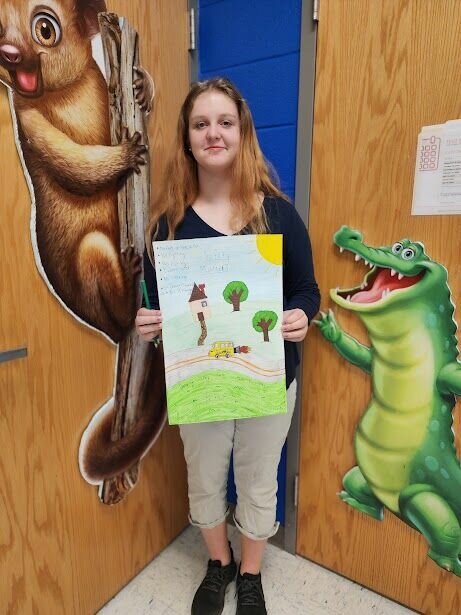 Marshfield 7th grader Hayleigh Bass is the Division 3 and Overall Winner of the 2023-2024 Missouri Association for Pupil Transportation School Bus Safety Poster Contest.   Contributed Photos