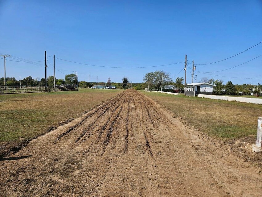 Dalton Johnson, of Johnson Excavation, has prepared the track for Saturday's truck and tractor pulls.